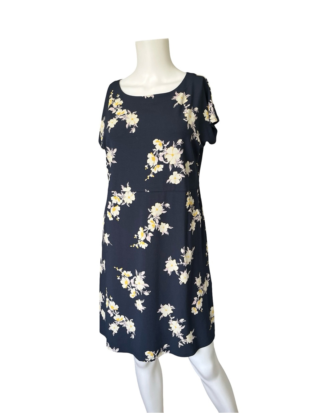 J Jill Wearever Collection Dress Blue Pink Floral Print Stretch Office Size SP